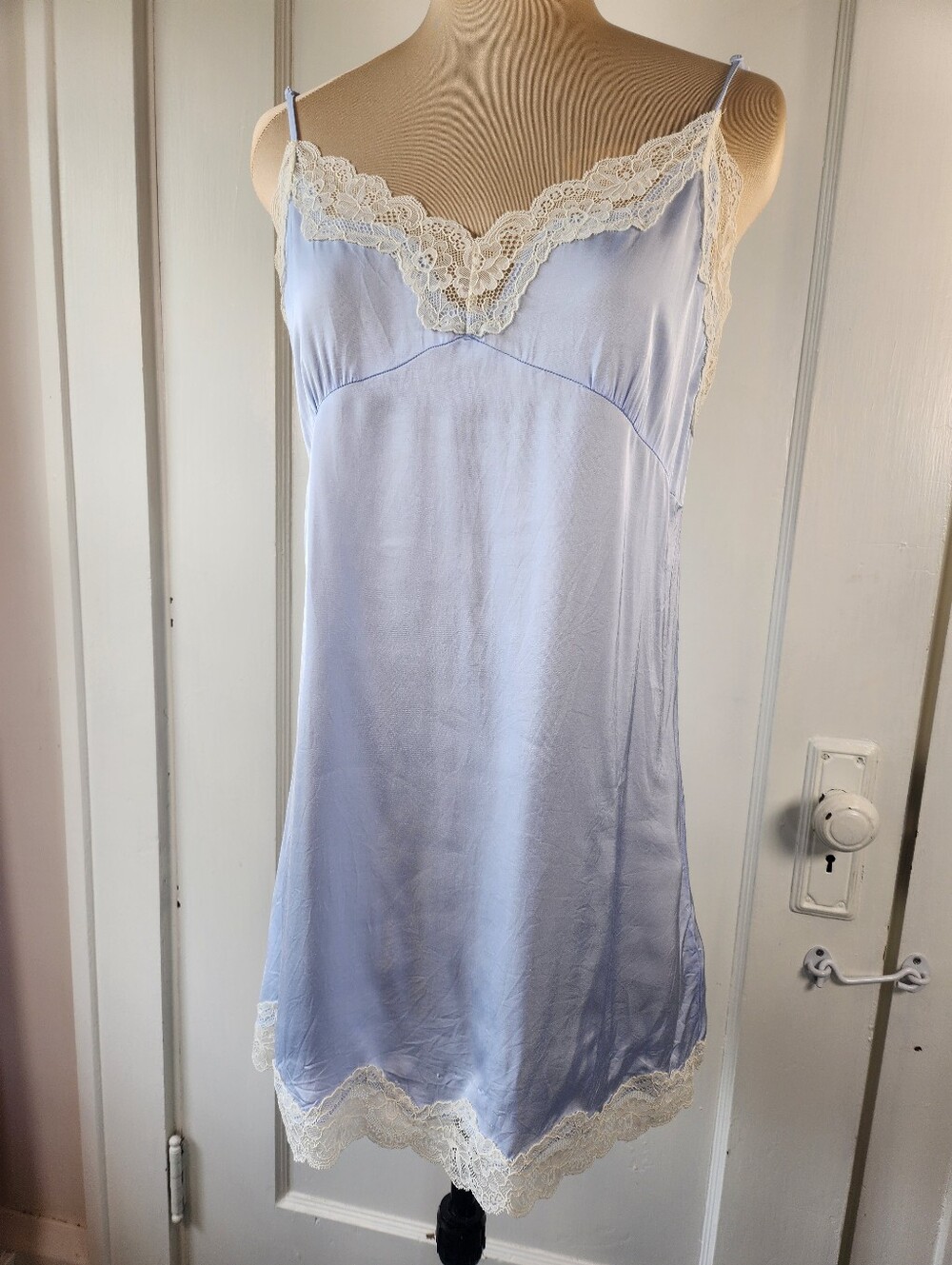 Aerie Off-Duty Satin Nightie in Eyelet Blue